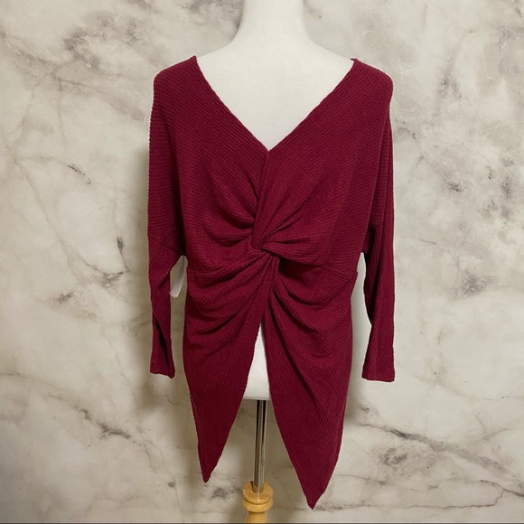 1.STATE Deep Rouge Knot Back Waffle Knit Top - Picture 7 of 11